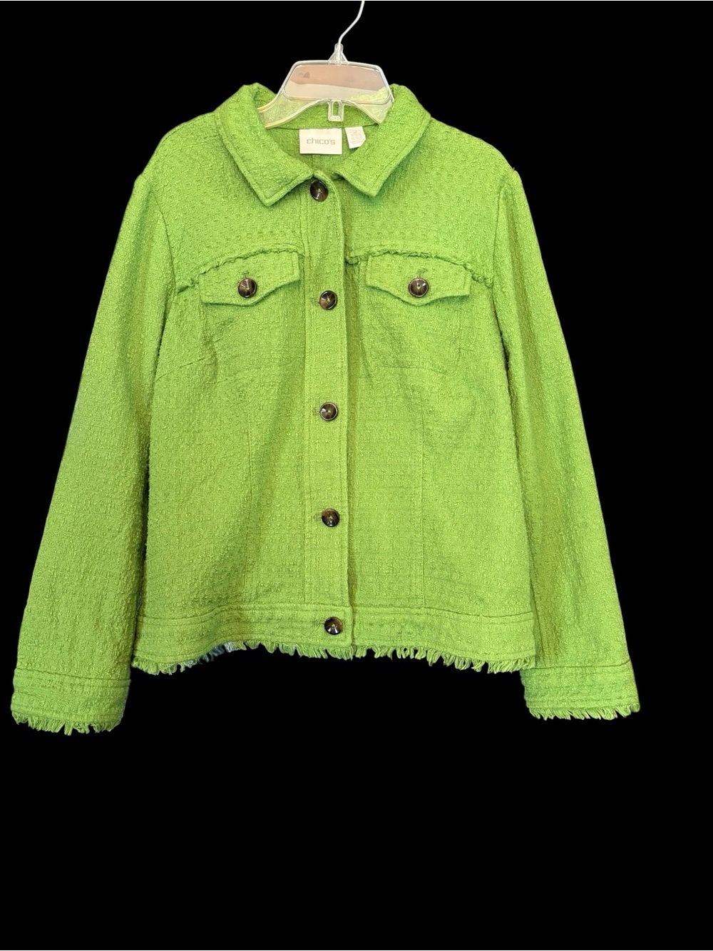 Chico's Bright Lime Bouclé Button Jacket